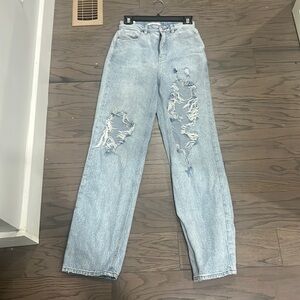 Baggy jeans with holes. Light wash. Brand: Pacsun. Size: 14